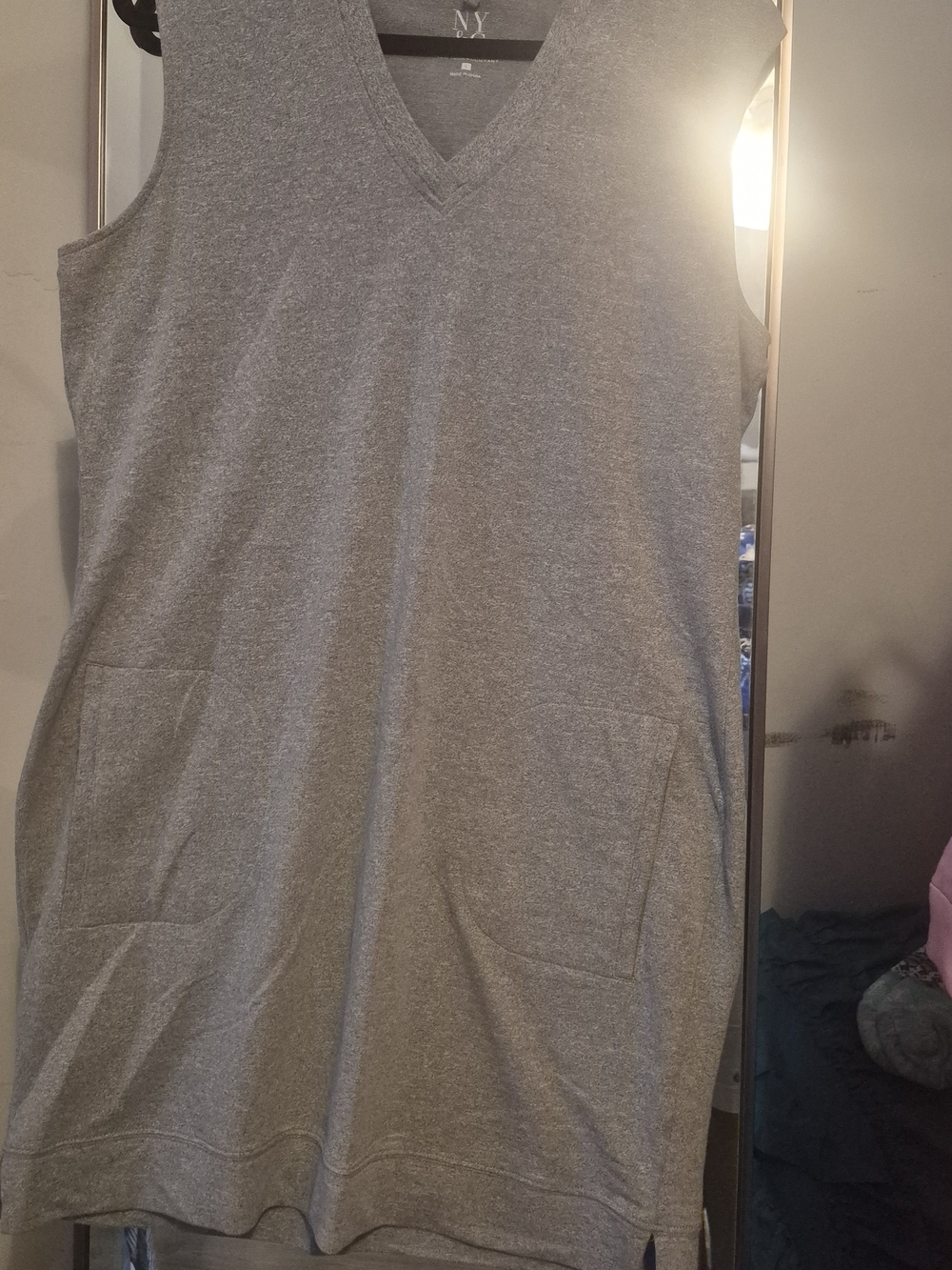 New York & Company Gray V-Neck Sleeveless Mini Dress